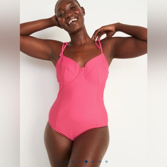 🆕 Old Navy Women’s Tie-Shoulder Underwire One Piece Swim Swimsuit Pink S 4-6 - Picture 4 of 15